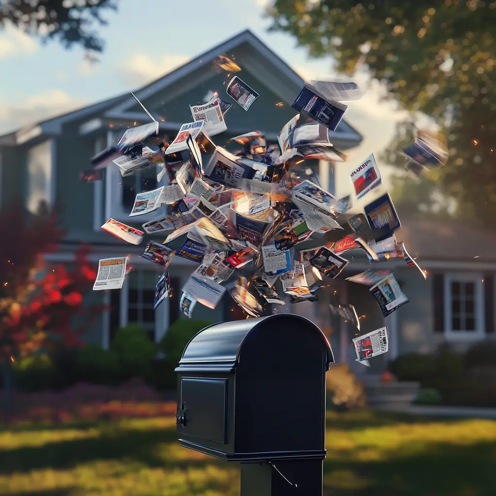 Direct Mail Marketing for Automotive Dealers flying around a mailbox